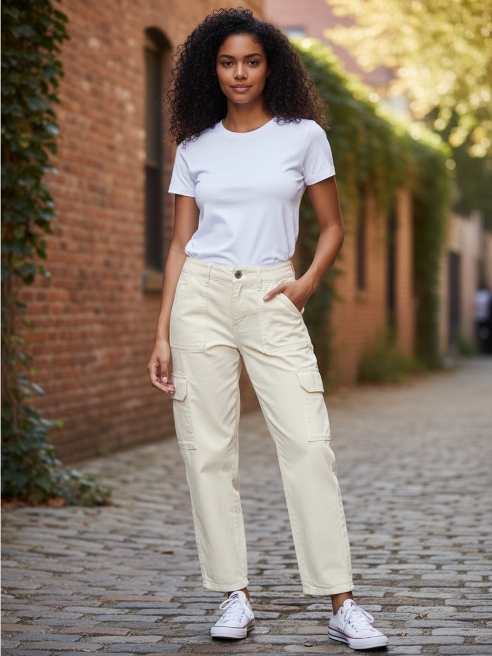 Altar'd State Off-White Button-Front Pants